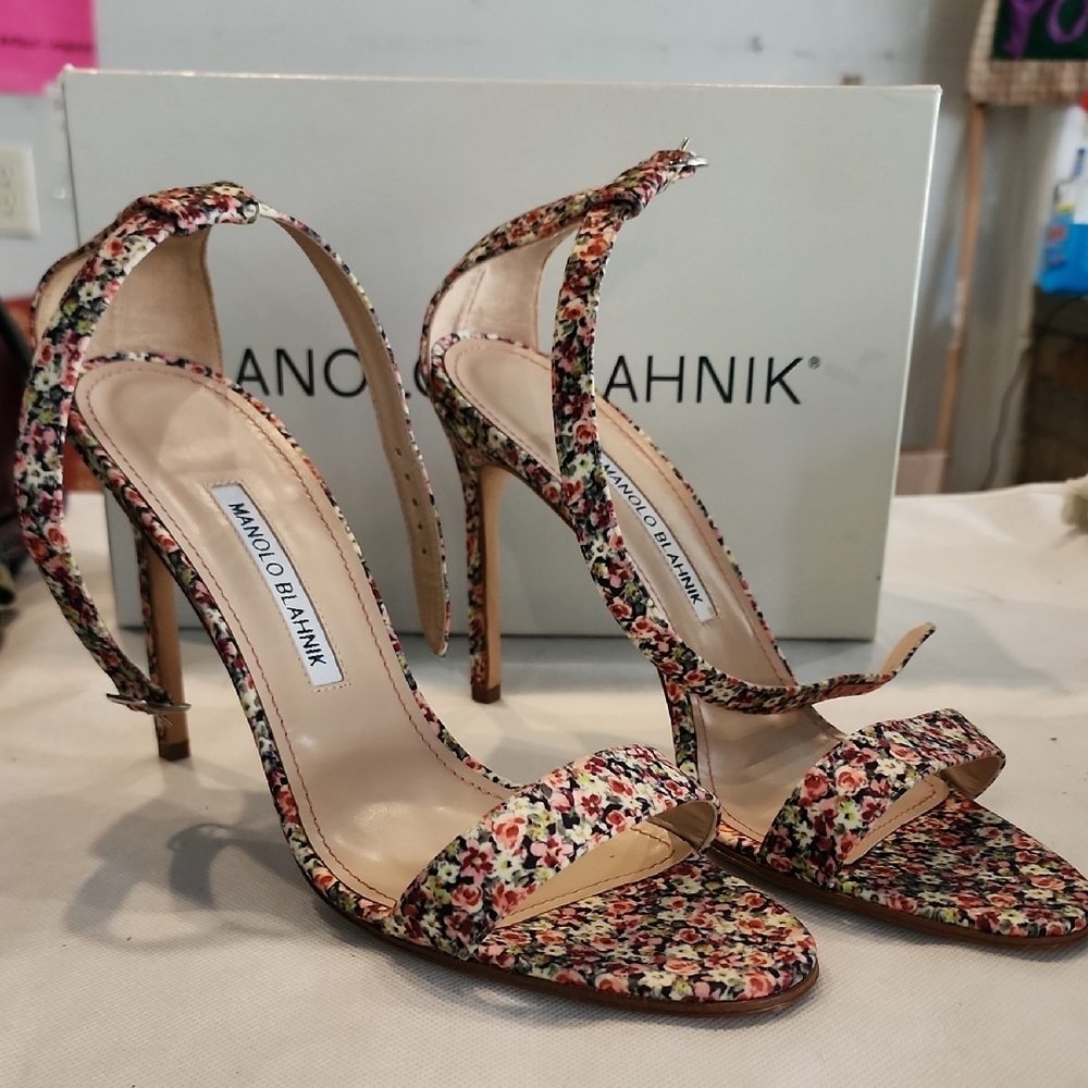Manolo Blahnik Multicolored Floral High Heel Sandals